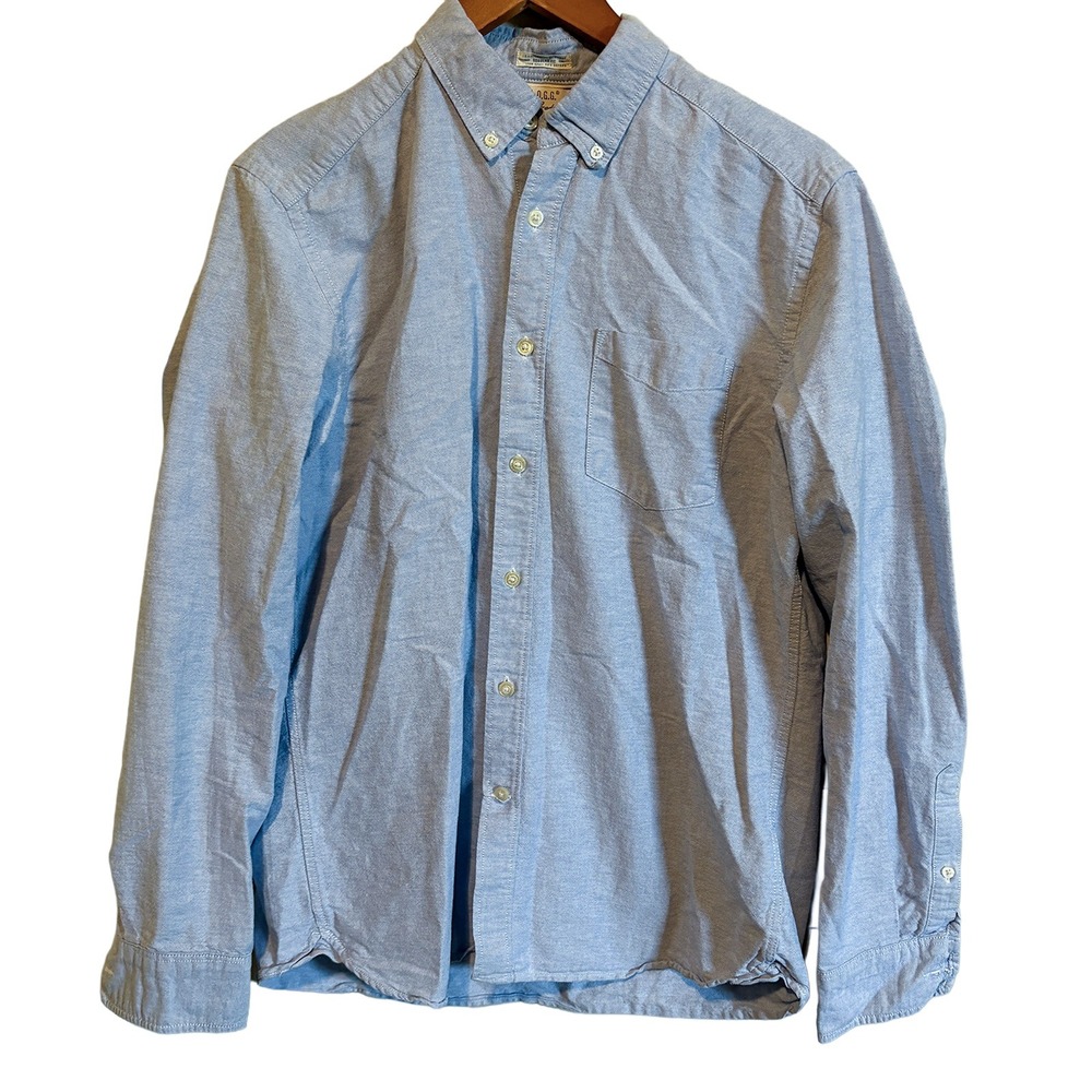 H&M L.O.G.G. Mens Blue Oxford Button Down Shirt Regular Fit Size M Long Sleeve